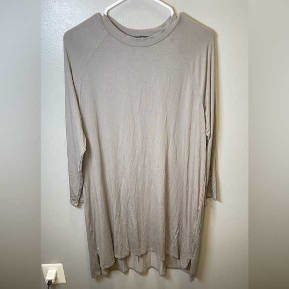 Eileen Fisher Dresses & Skirts - Eileen Fisher Women's Jersey Crew Hi Low Slit Hem Dress Color Sand Size Large